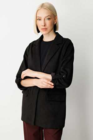 Ekol Kadın Kapak Cepli Güderi Ceket 5063 Siyah