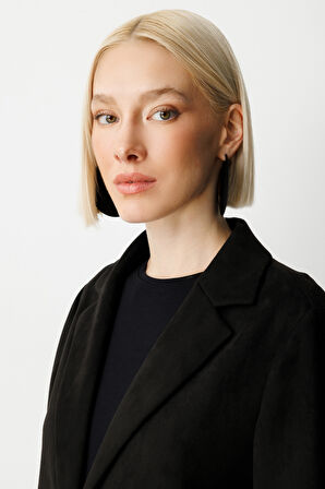 Ekol Kadın Kapak Cepli Güderi Ceket 5063 Siyah