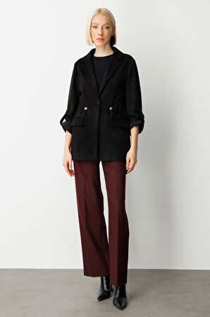 Ekol Kadın Kapak Cepli Güderi Ceket 5063 Siyah