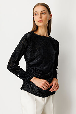 Ekol Kadın Büzgülü Kadife Bluz 3001 Siyah