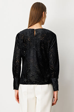 Ekol Kadın Büzgülü Kadife Bluz 3001 Siyah