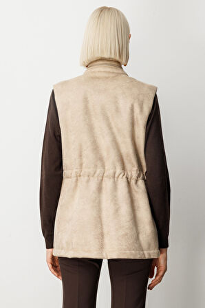 Ekol Kadın Peluş Astarlı Kapak Cepli Yelek 8503 Kum