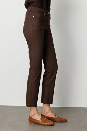 Ekol Kadın Yüksek Bel Dar Paça Pantolon 1061 Kahverengi