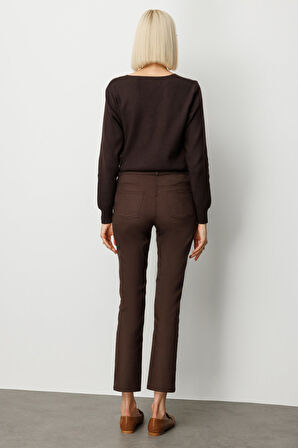 Ekol Kadın Yüksek Bel Dar Paça Pantolon 1061 Kahverengi