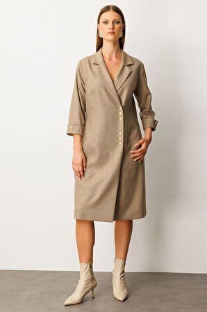 Ekol Kadın Büyük Beden Kruvaze Yaka Midi Elbise 4509 Gold