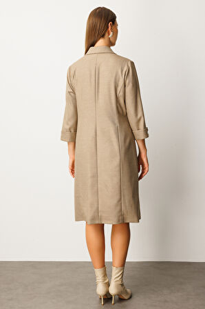 Ekol Kadın Büyük Beden Kruvaze Yaka Midi Elbise 4509 Gold