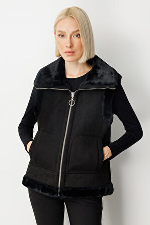 Ekol Kadın İçi Peluşlu Güderi Yelek 8501 Siyah