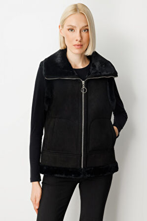 Ekol Kadın İçi Peluşlu Güderi Yelek 8501 Siyah