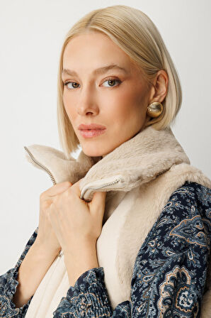 Ekol Kadın İçi Peluşlu Güderi Yelek 8501 Kum