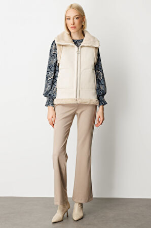 Ekol Kadın İçi Peluşlu Güderi Yelek 8501 Kum