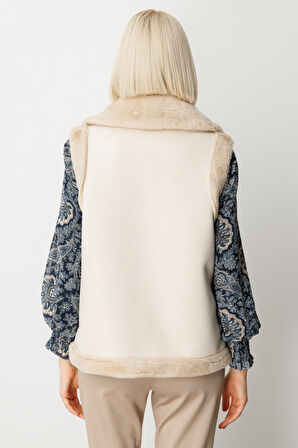 Ekol Kadın İçi Peluşlu Güderi Yelek 8501 Kum