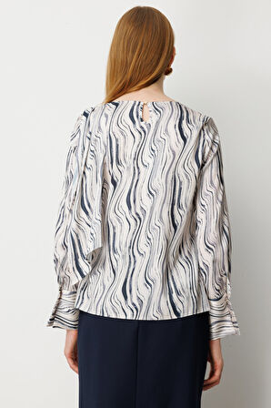 Ekol Kadın Omzu Metal Broşlu Desenli Bluz 3015 Siyah