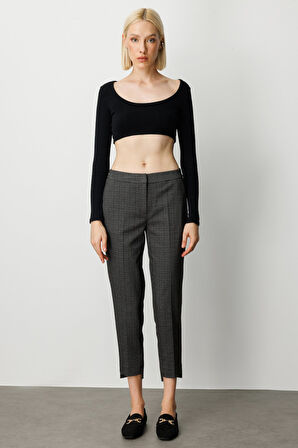 Ekol Kadın Desenli Dar Paça Pantolon 1067 Siyah