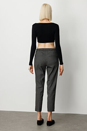 Ekol Kadın Desenli Dar Paça Pantolon 1067 Siyah