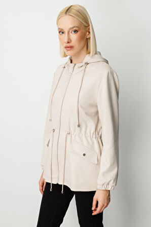 Ekol Kadın Kapüşonlu Kapak Cepli Trenç 7043 Kum