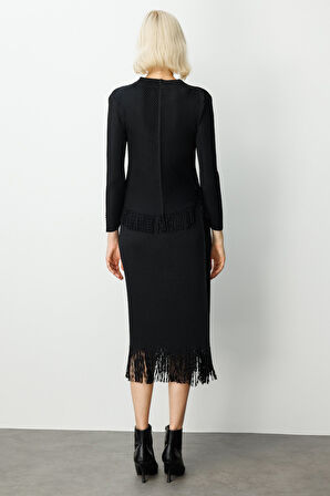 Ekol Kadın Kelebek Aksesuarlı Püsküllü Bluz 3909 Siyah