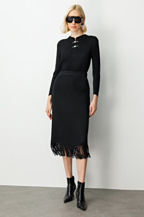 Ekol Kadın Beli Lastikli Püsküllü Etek 3911 Siyah