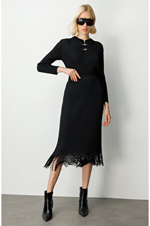 Ekol Kadın Beli Lastikli Püsküllü Etek 3911 Siyah