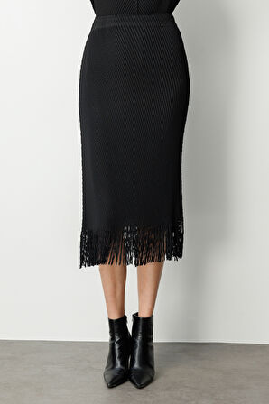 Ekol Kadın Beli Lastikli Püsküllü Etek 3911 Siyah