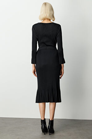 Ekol Kadın Etek Ucu Piliseli Midi Etek 3915 Siyah