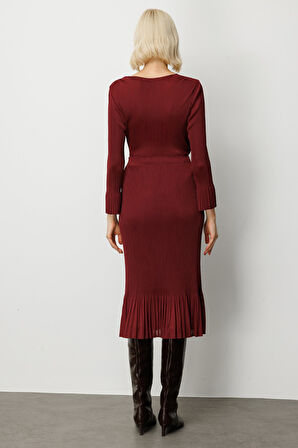 Ekol Kadın Etek Ucu Piliseli Midi Etek 3915 Bordo