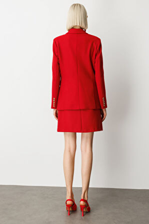 Ekol Kadın Kruvaze Yaka Kaşe Ceket 5069 Kırmızı