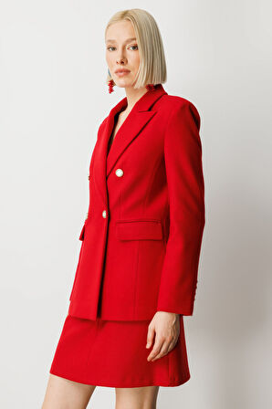 Ekol Kadın Kruvaze Yaka Kaşe Ceket 5069 Kırmızı