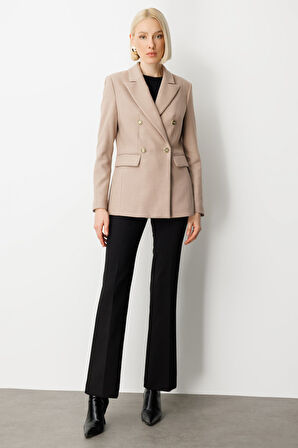 Ekol Kadın Kruvaze Yaka Kaşe Ceket 5069 Vizon