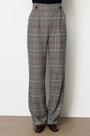 Ekol Kadın Beli Lastikli Ekoseli Pantolon 5077 Siyah