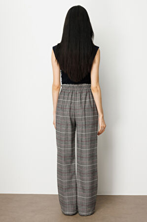 Ekol Kadın Beli Lastikli Ekoseli Pantolon 5077 Siyah