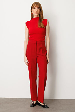 Ekol Kadın Düz Kesim Boru Paça Pantolon 5027 Kırmızı