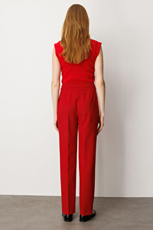 Ekol Kadın Düz Kesim Boru Paça Pantolon 5027 Kırmızı