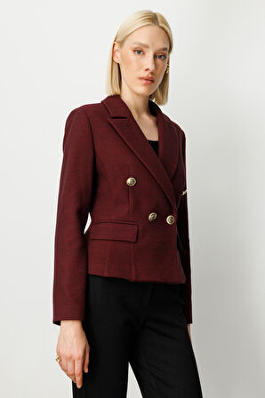 Ekol Kadın Kruvaze Yaka Kaşe Ceket 5073 Bordo
