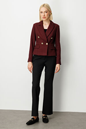 Ekol Kadın Kruvaze Yaka Kaşe Ceket 5073 Bordo