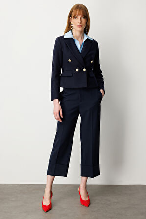 Ekol Kadın Kruvaze Yaka Kaşe Ceket 5073 Lacivert