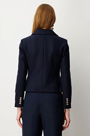 Ekol Kadın Kruvaze Yaka Kaşe Ceket 5073 Lacivert