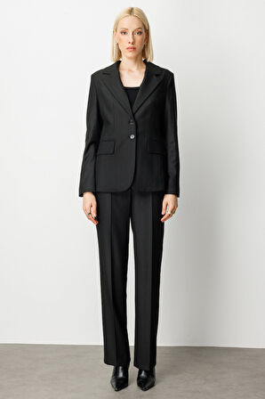 Ekol Kadın Çizgili Kapak Cepli Ceket 5127 Siyah