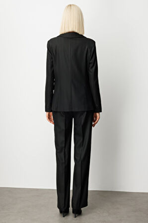 Ekol Kadın Çizgili Kapak Cepli Ceket 5127 Siyah