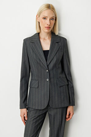 Ekol Kadın Çizgili Kapak Cepli Ceket 5127 Antrasit