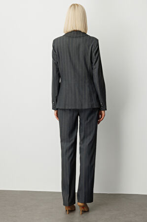 Ekol Kadın Çizgili Kapak Cepli Ceket 5127 Antrasit