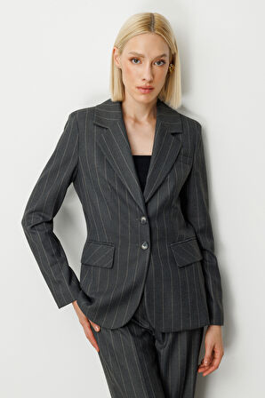 Ekol Kadın Çizgili Kapak Cepli Ceket 5127 Antrasit