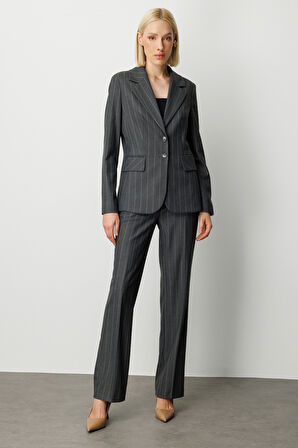 Ekol Kadın Çizgili Kapak Cepli Ceket 5127 Antrasit