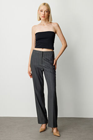 Ekol Kadın Çizgili Bol Paça Pantolon 5129 Antrasit