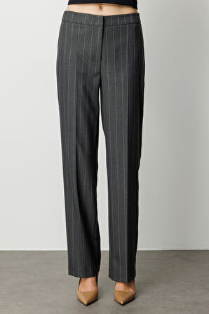 Ekol Kadın Çizgili Bol Paça Pantolon 5129 Antrasit