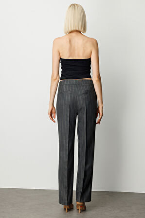 Ekol Kadın Çizgili Bol Paça Pantolon 5129 Antrasit