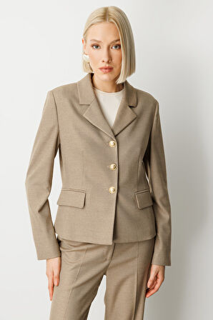 Ekol Kadın Omzu Vatkalı Kapak Cepli Ceket 5049 Gold