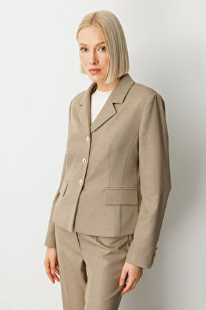 Ekol Kadın Omzu Vatkalı Kapak Cepli Ceket 5049 Gold