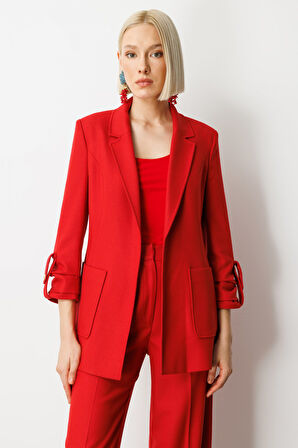 Ekol Kadın Kolu Apoletli Torba Cepli Ceket 5057 Kırmızı