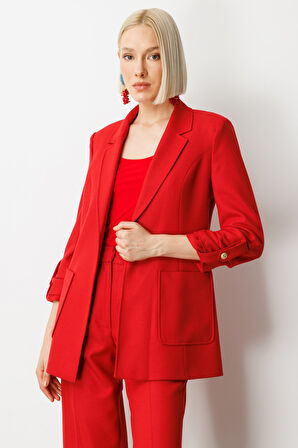 Ekol Kadın Kolu Apoletli Torba Cepli Ceket 5057 Kırmızı