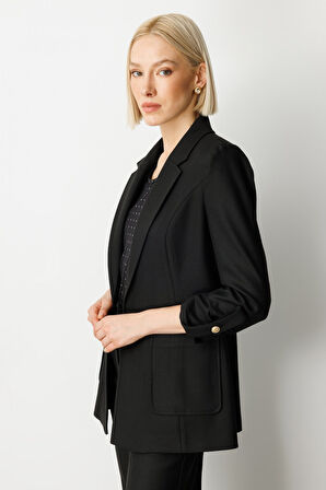 Ekol Kadın Kolu Apoletli Torba Cepli Ceket 5057 Siyah